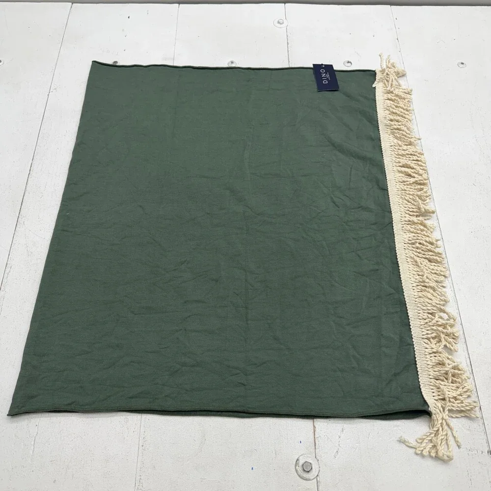 DINO Throw Blanket 60x32 Green Fleece Soft Fringe Tassel Modern Made In LA USA